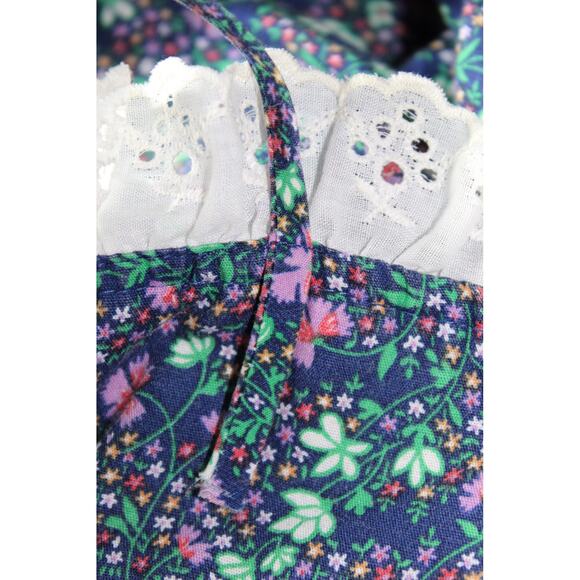 Vintage Candi Jones Micro Floral Sweetheart Dress Eyelet Lace Ruffle Cami Strap - Picture 9 of 16